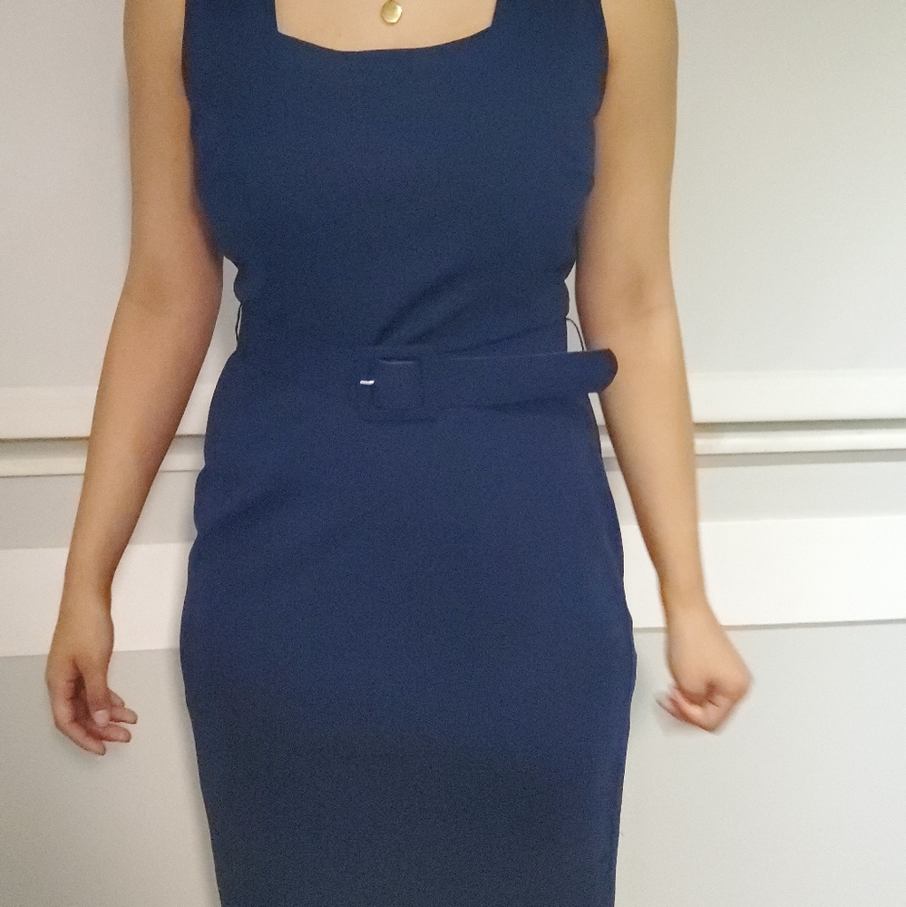Navy New York & Co stretch dress with belt M